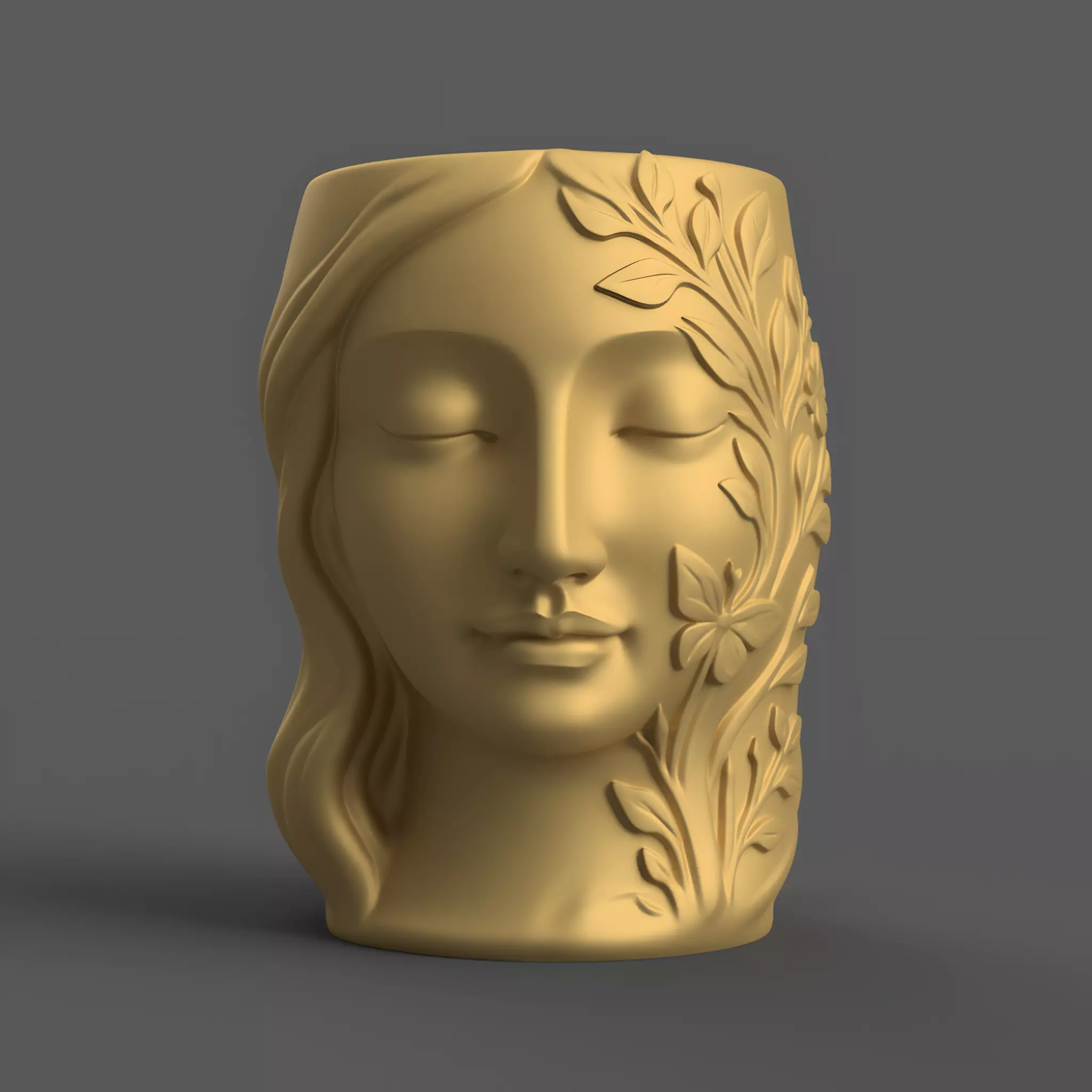 Floral Serenity Face Planter Candy Container STL 3D print model_0