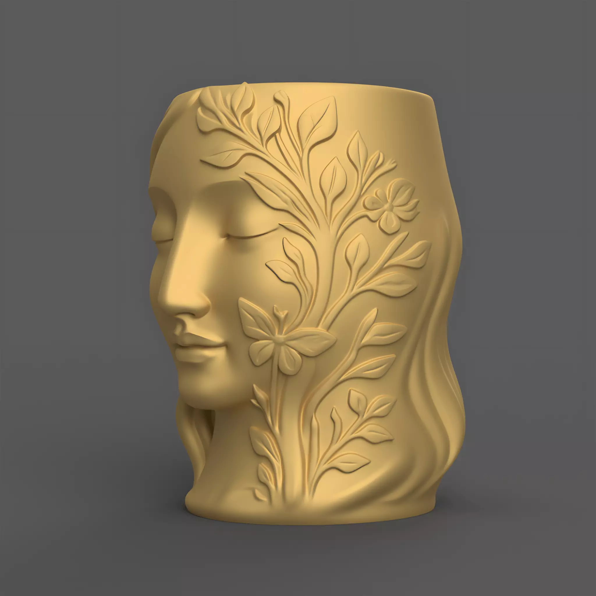 Floral Serenity Face Planter Candy Container STL 3D print model_1