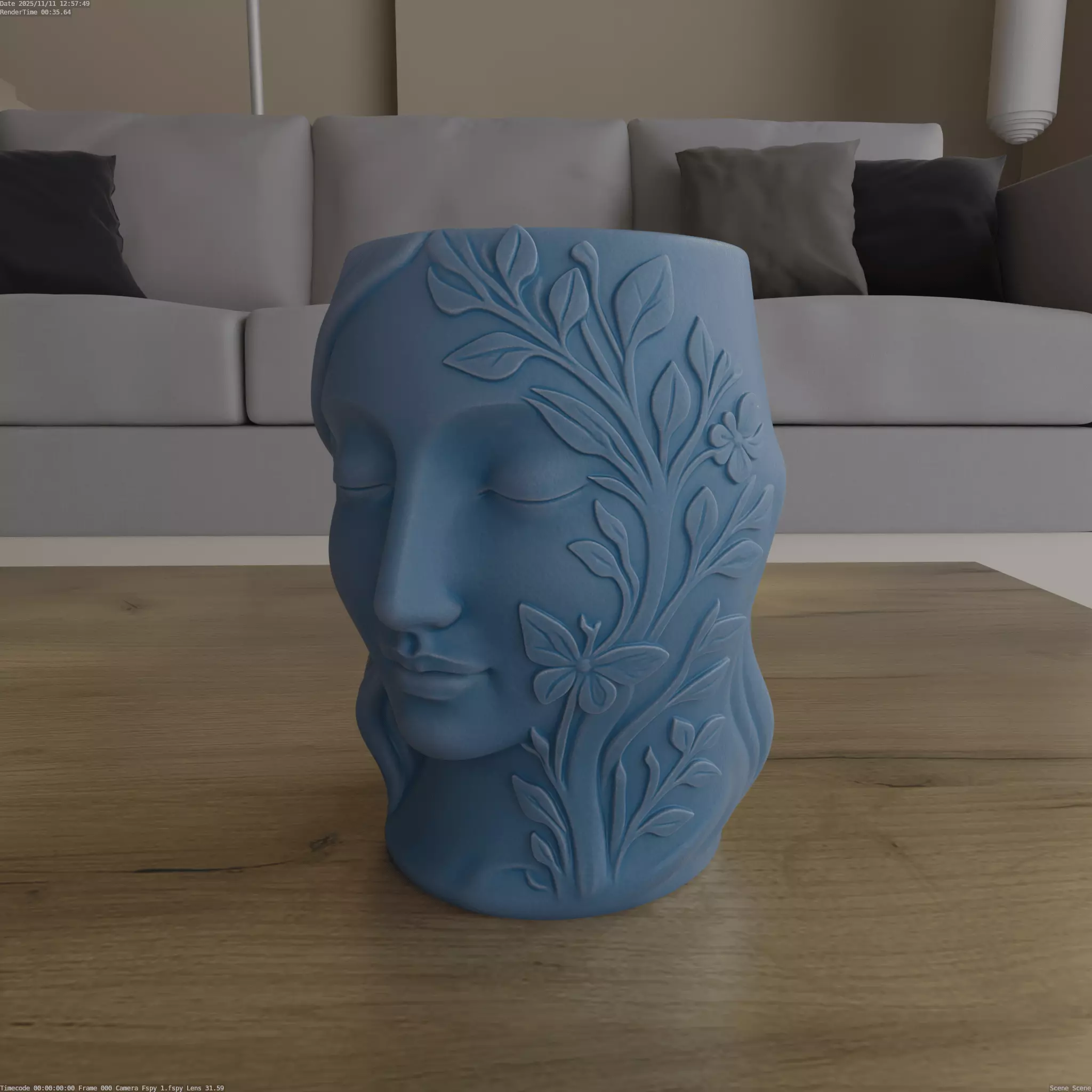 Floral Serenity Face Planter Candy Container STL 3D print model_4