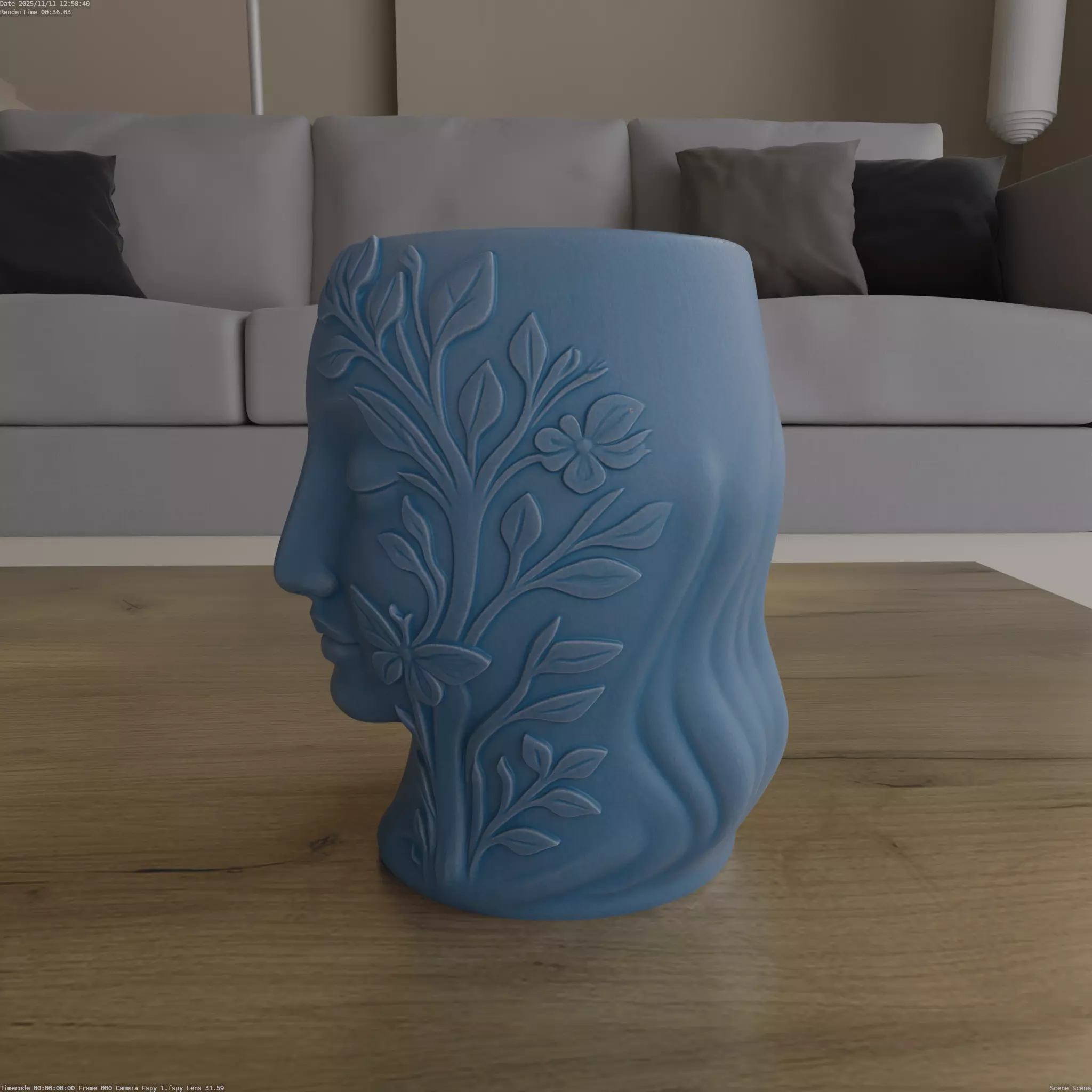 Floral Serenity Face Planter Candy Container STL 3D print model_5