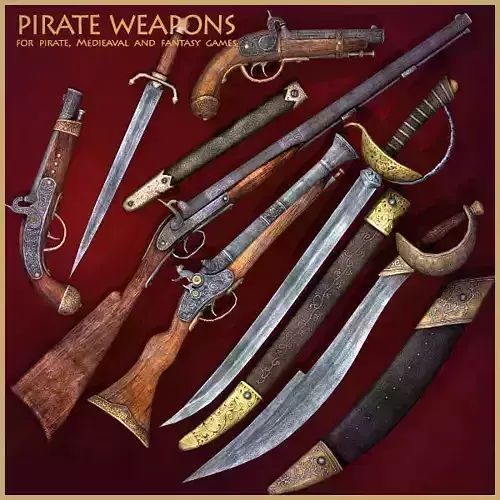 Pirate Weapons Collectuion Low-poly 3D model