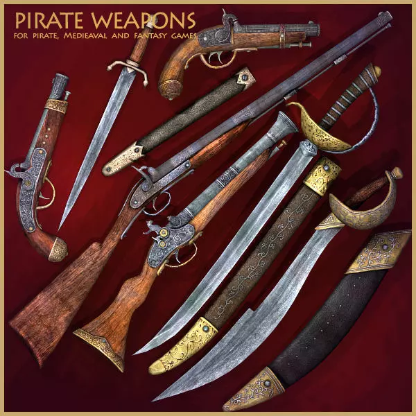 Pirate Weapons Collectuion Low-poly 3D model_0