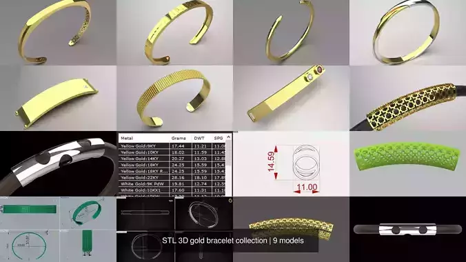 STL 3D gold bracelet collection