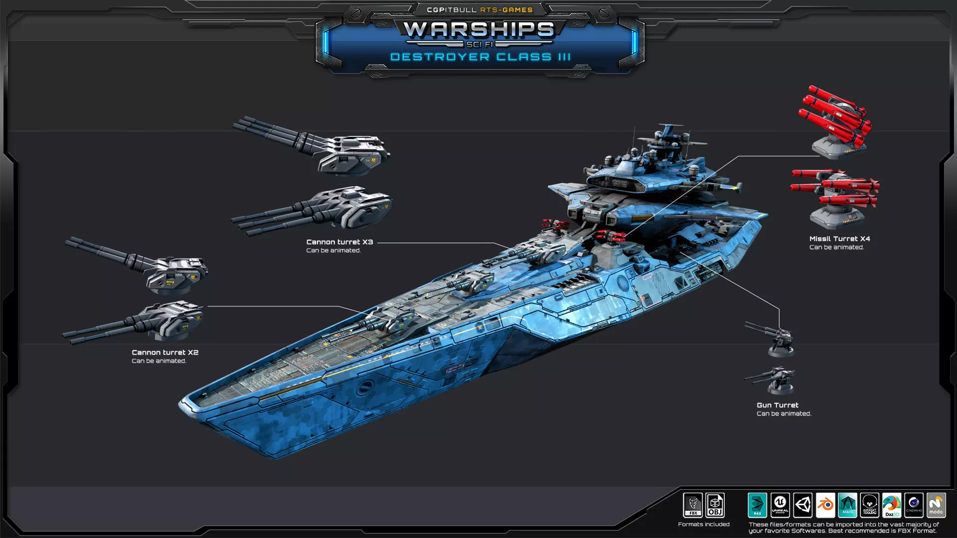 WARSHIPS - Destroyer Class III Low-poly 3D model_4