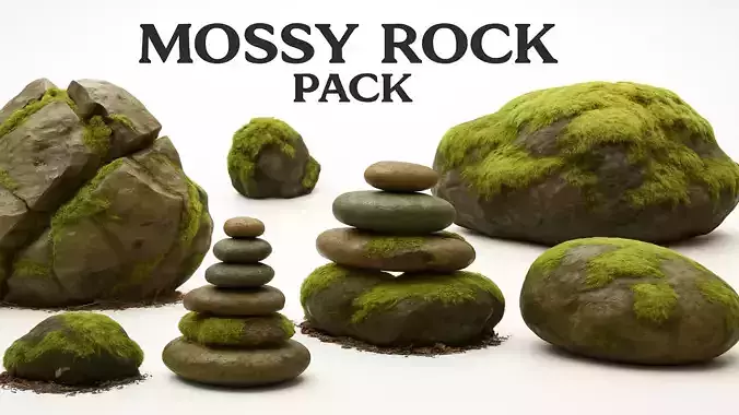 Mossy Rock Pack Vol 4 6 Realistic Forest Rocks and Stones Low-poly 3D model Mossy Rock Pack Vol 4 6 Realistic Forest Rocks and Stones Low-poly 3D model