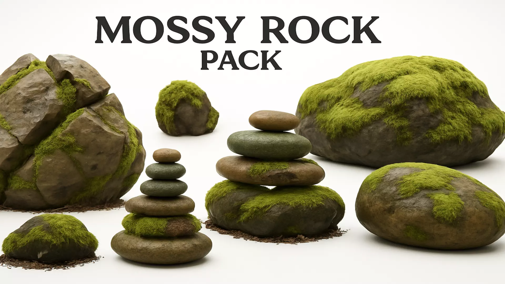 Mossy Rock Pack Vol 4 6 Realistic Forest Rocks and Stones Low-poly 3D model_0