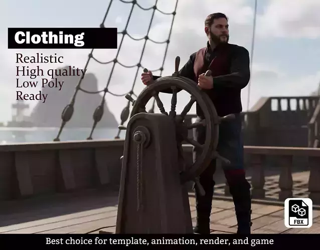 Pirate Captain Outfit - Game Ready Realistic Clothing Set