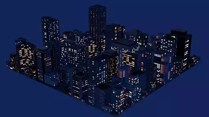 City Downtown Skyscraper Street 02 - NIGHT Low-poly 3D model 2