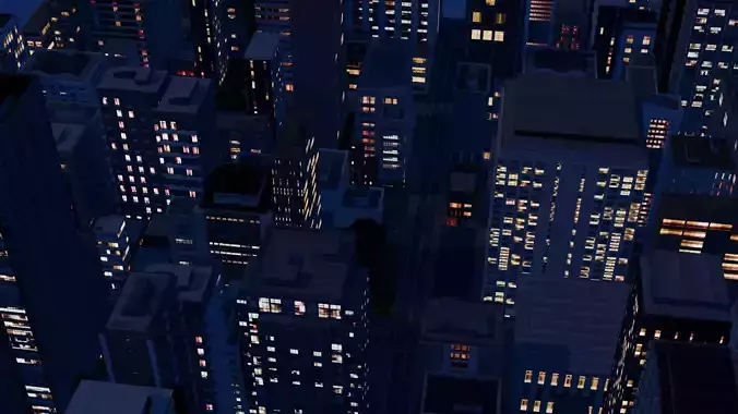 City Downtown Skyscraper Street 02 - NIGHT Low-poly 3D model 3