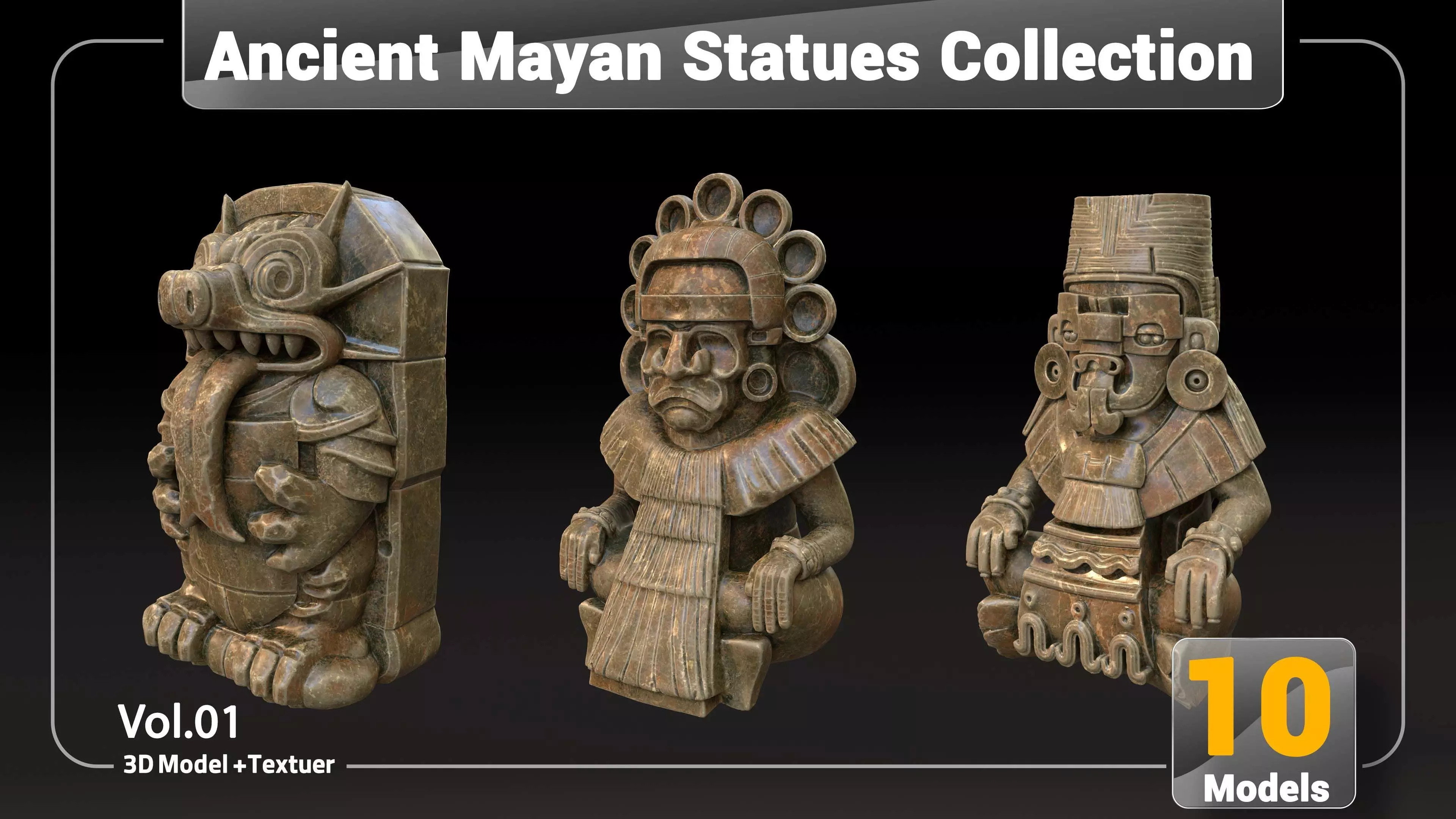 Ancient Mayan Statues Collection Low-poly 3D model_2