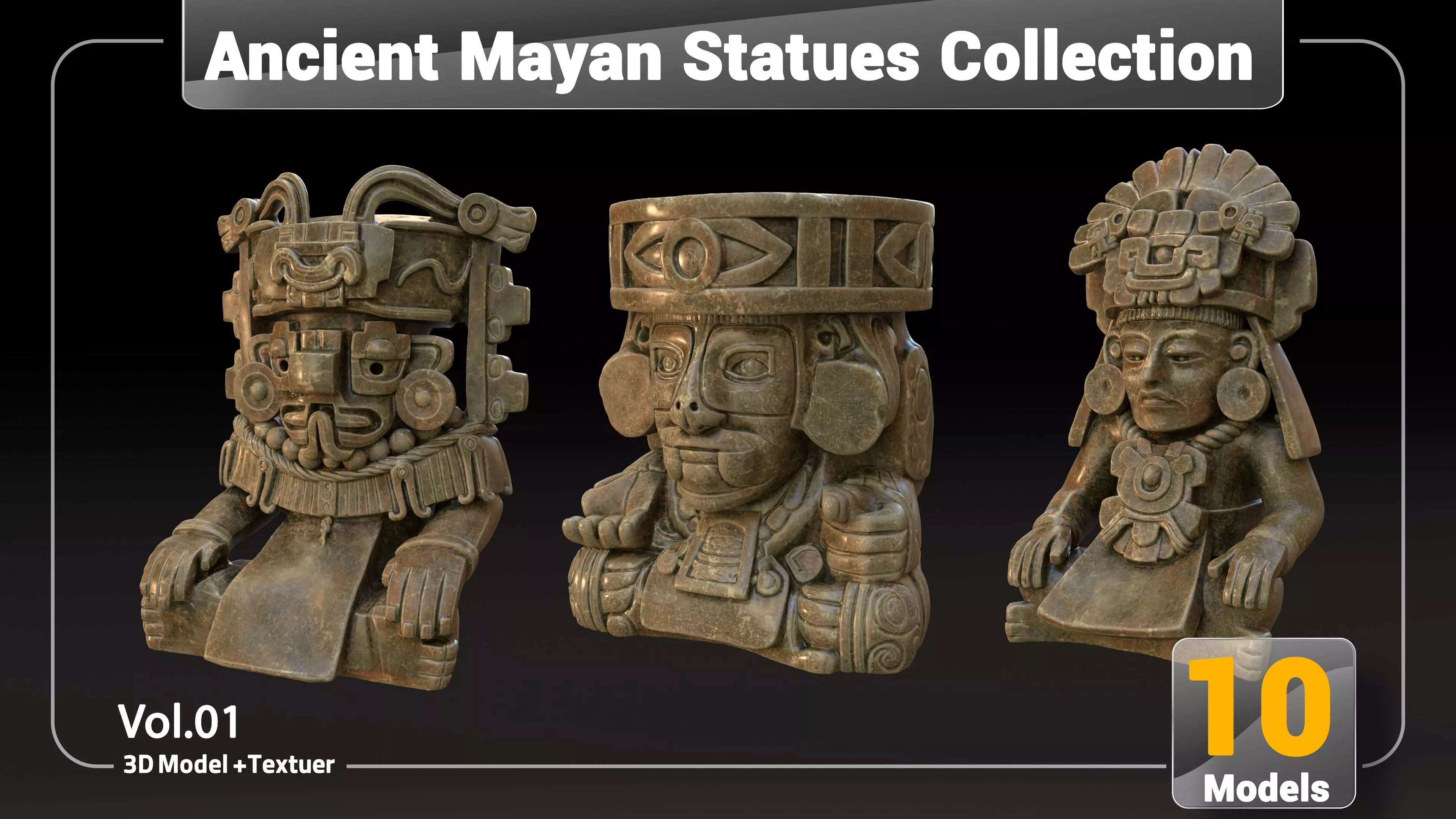 Ancient Mayan Statues Collection Low-poly 3D model_3