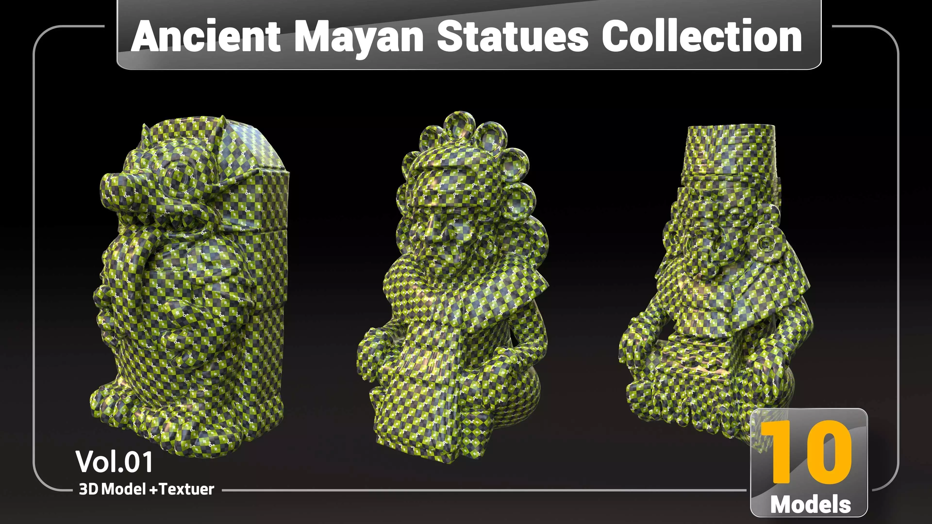 Ancient Mayan Statues Collection Low-poly 3D model_7