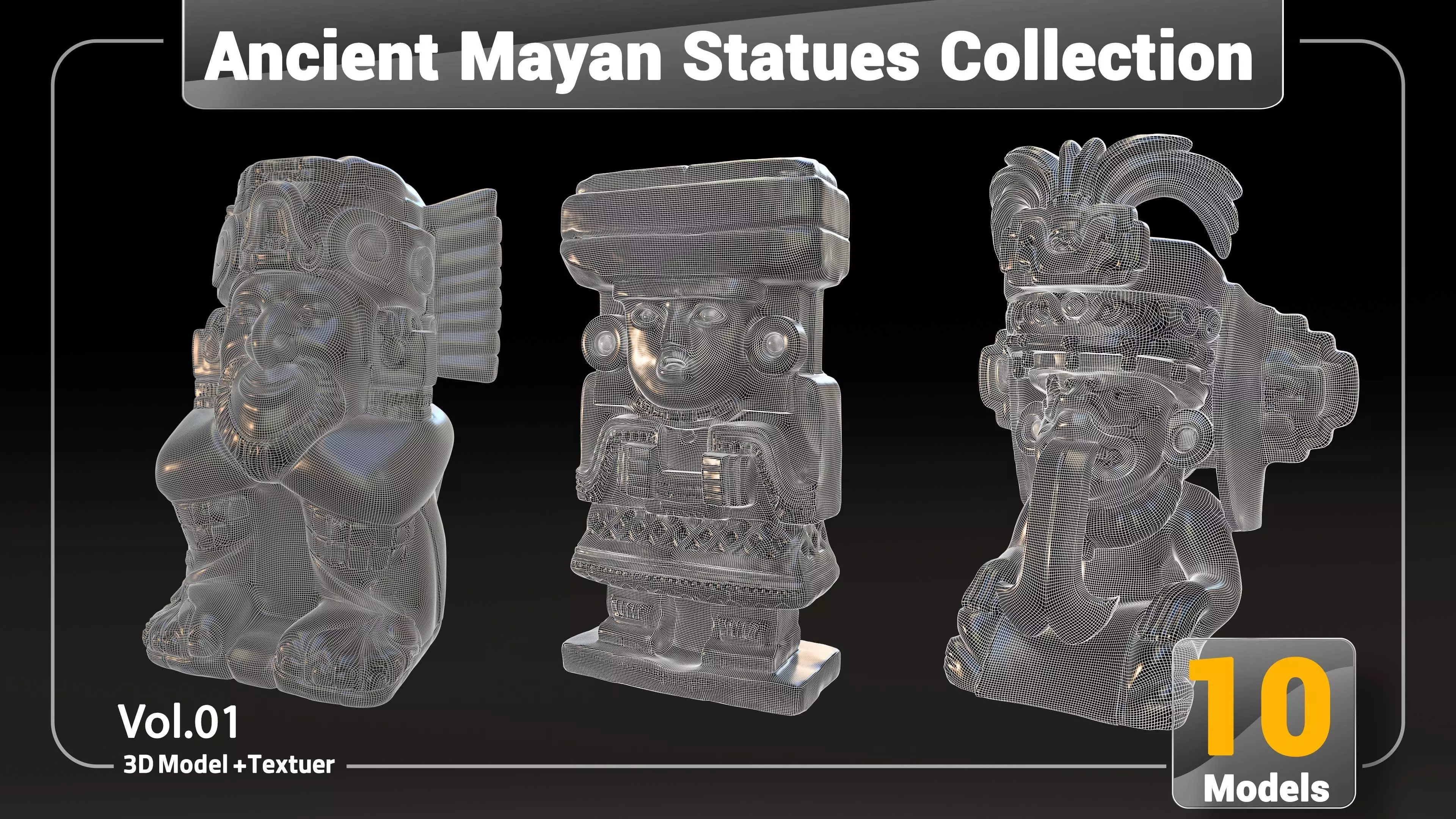 Ancient Mayan Statues Collection Low-poly 3D model_8