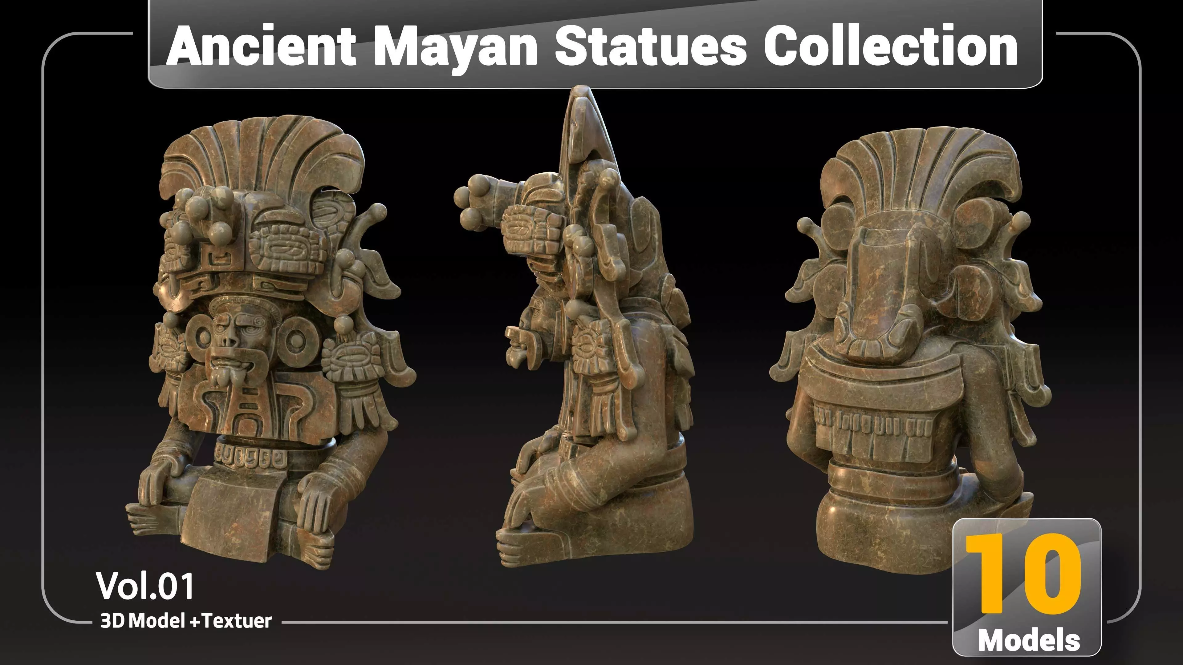 Ancient Mayan Statues Collection Low-poly 3D model_5