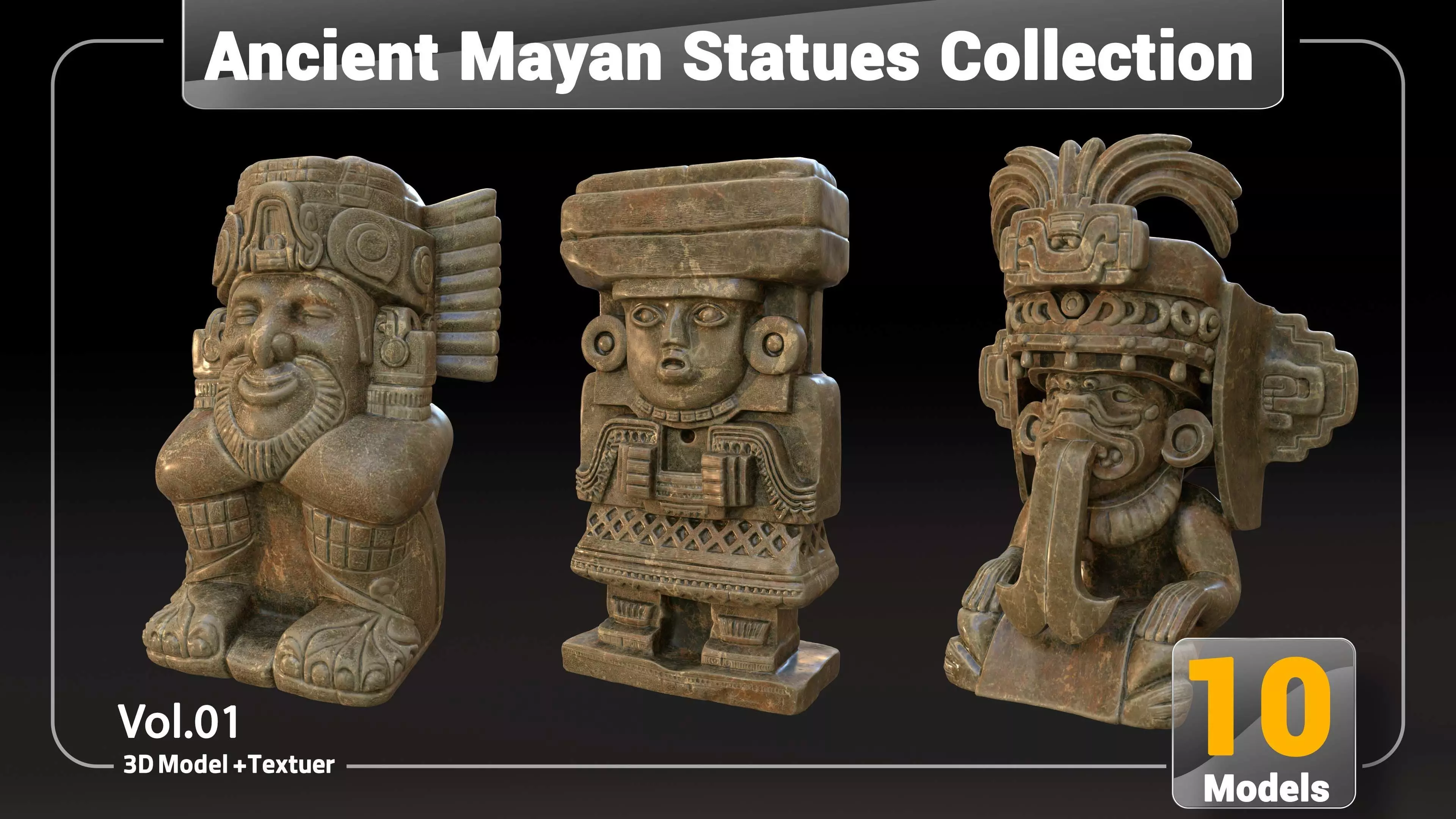 Ancient Mayan Statues Collection Low-poly 3D model_4