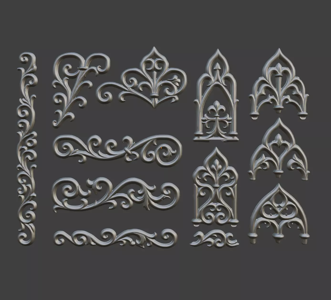 GOTHIC IRONWORK BOOK OR WALL DECOR SET 3D print model