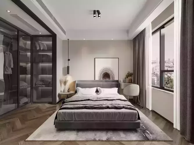 Modern Minimalist Bedroom Interior 3D Visualization