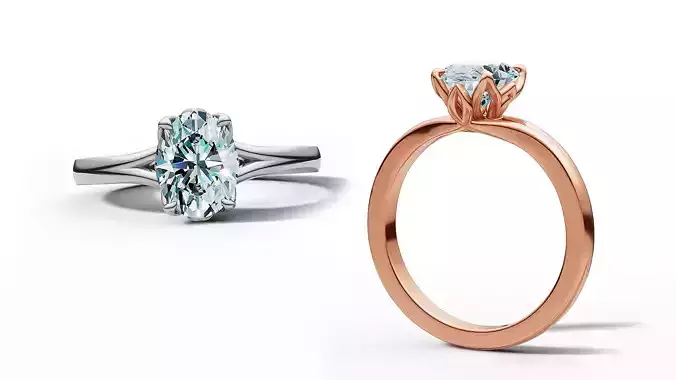 9x7 Oval Stone Engagement Solitaire Ring Tulip Head design 