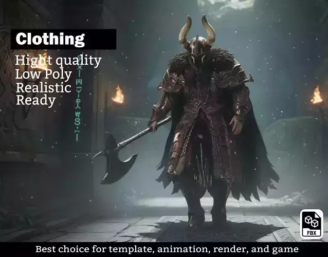 Horned Fantasy Warrior Armor - Game Ready Medieval Set