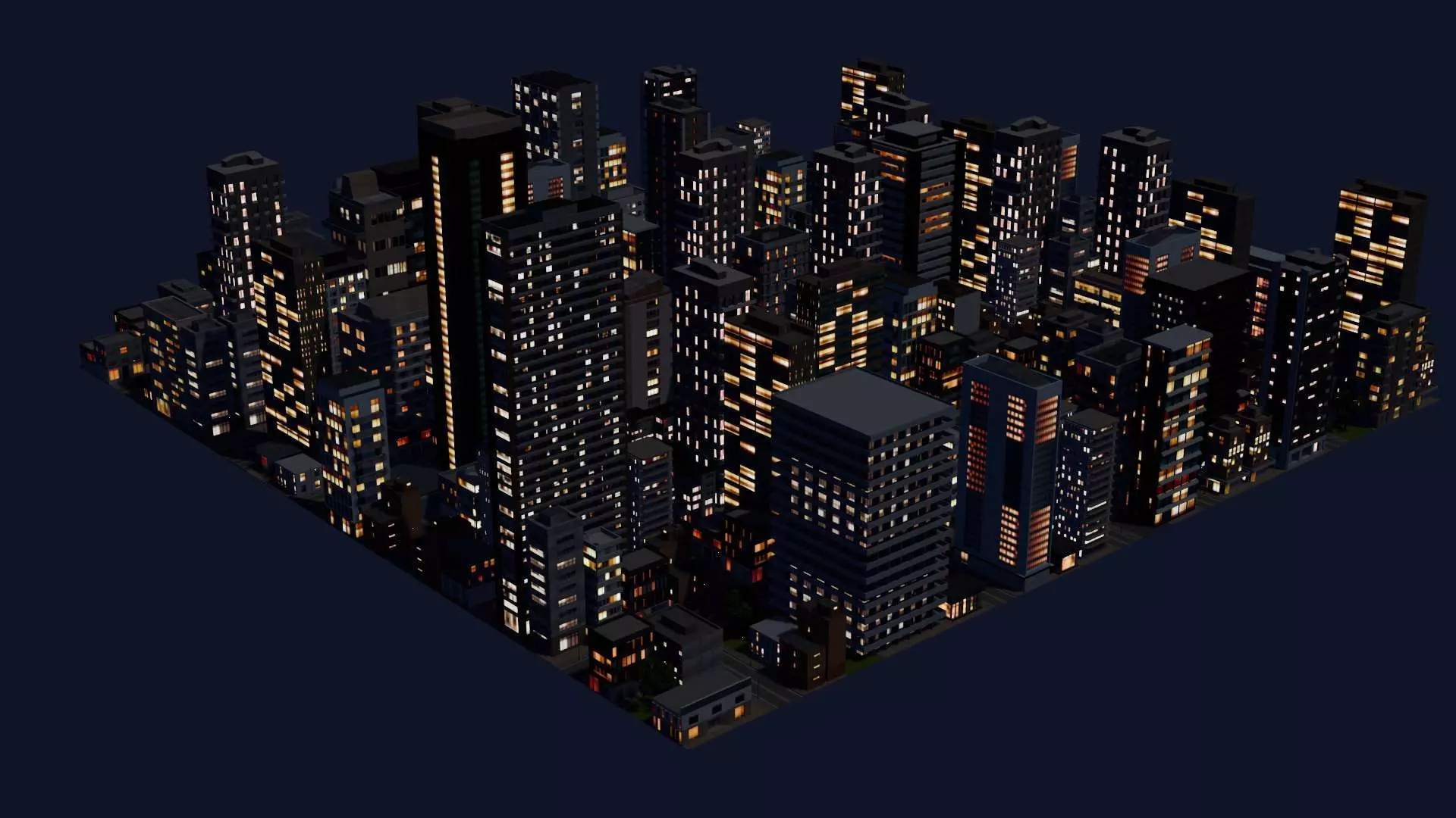 City Downtown Skyscraper Street 03 - NIGHT Low-poly 3D model