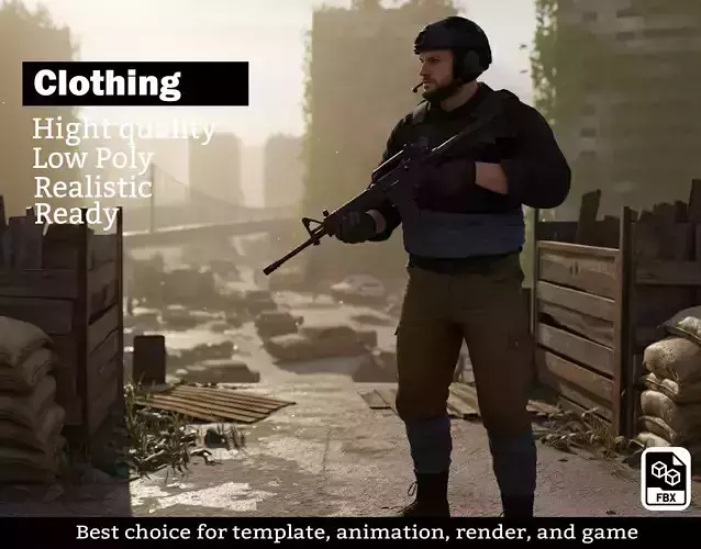 Urban Combat Soldier Outfit -FBX Rigged Clothing Set