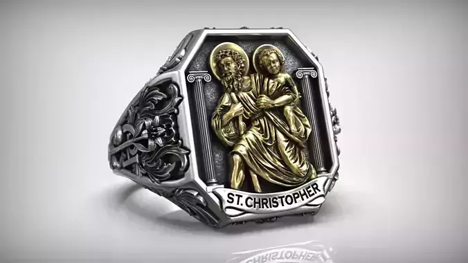 Saint Christopher Carrying the Christ Child Christian Signet