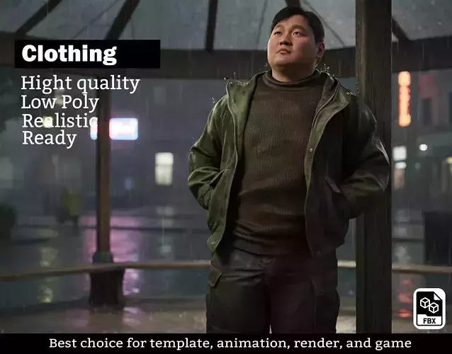 Realistic Male Outdoor Outfit - Green Jacket Cargo Pants