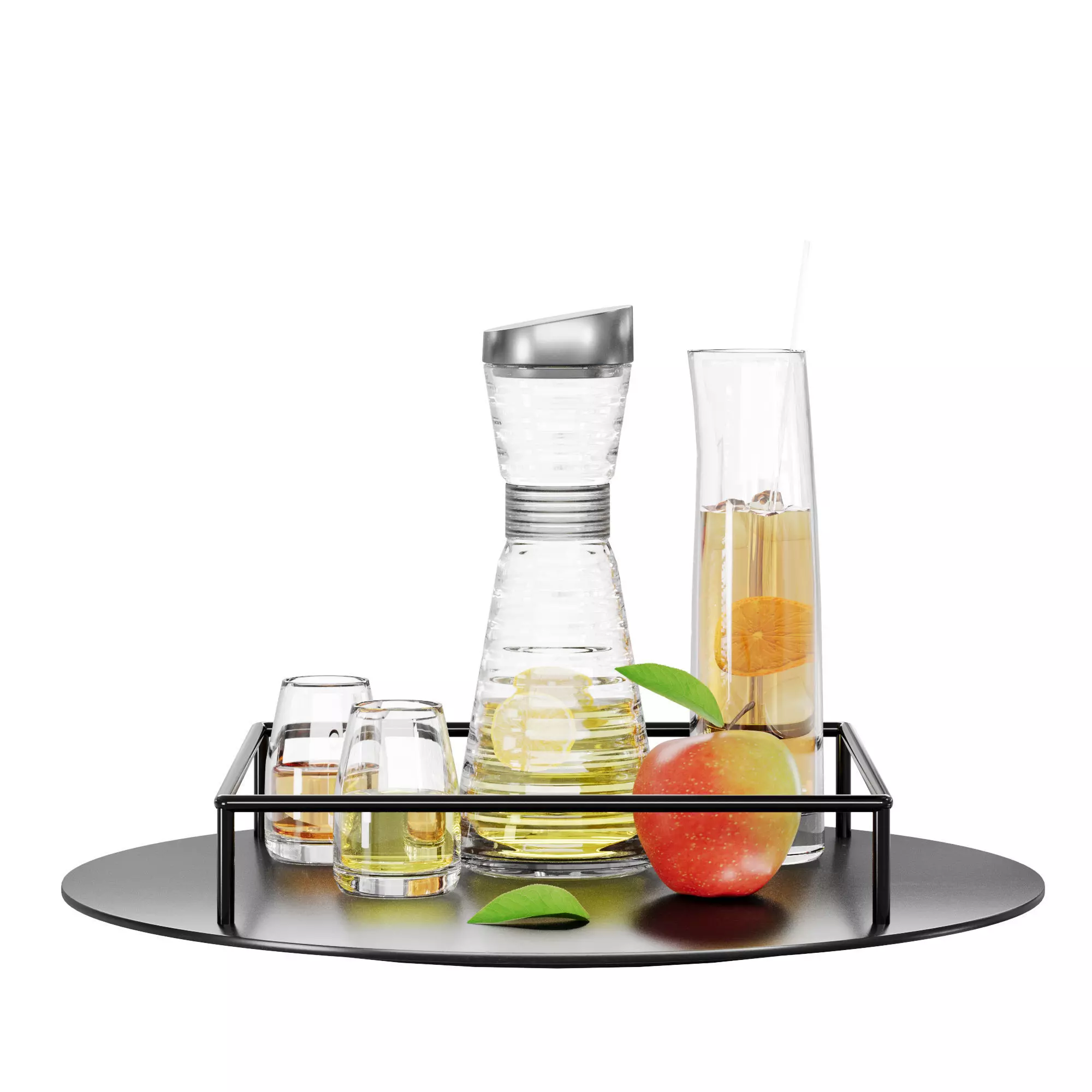 N30 DECANTER Fruit Beverage Set with Apple on Black Tray 3D model_6