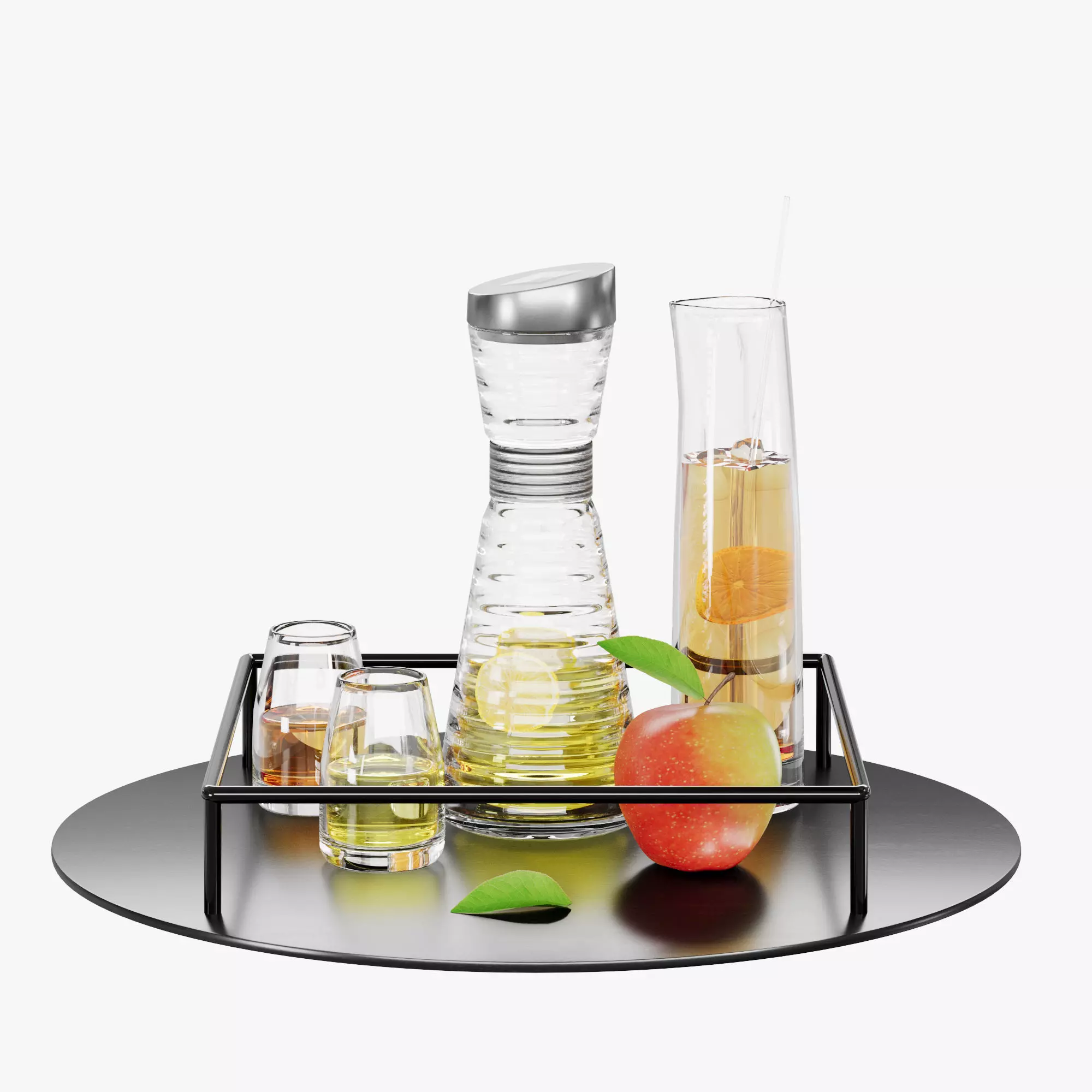 N30 DECANTER Fruit Beverage Set with Apple on Black Tray 3D model_2