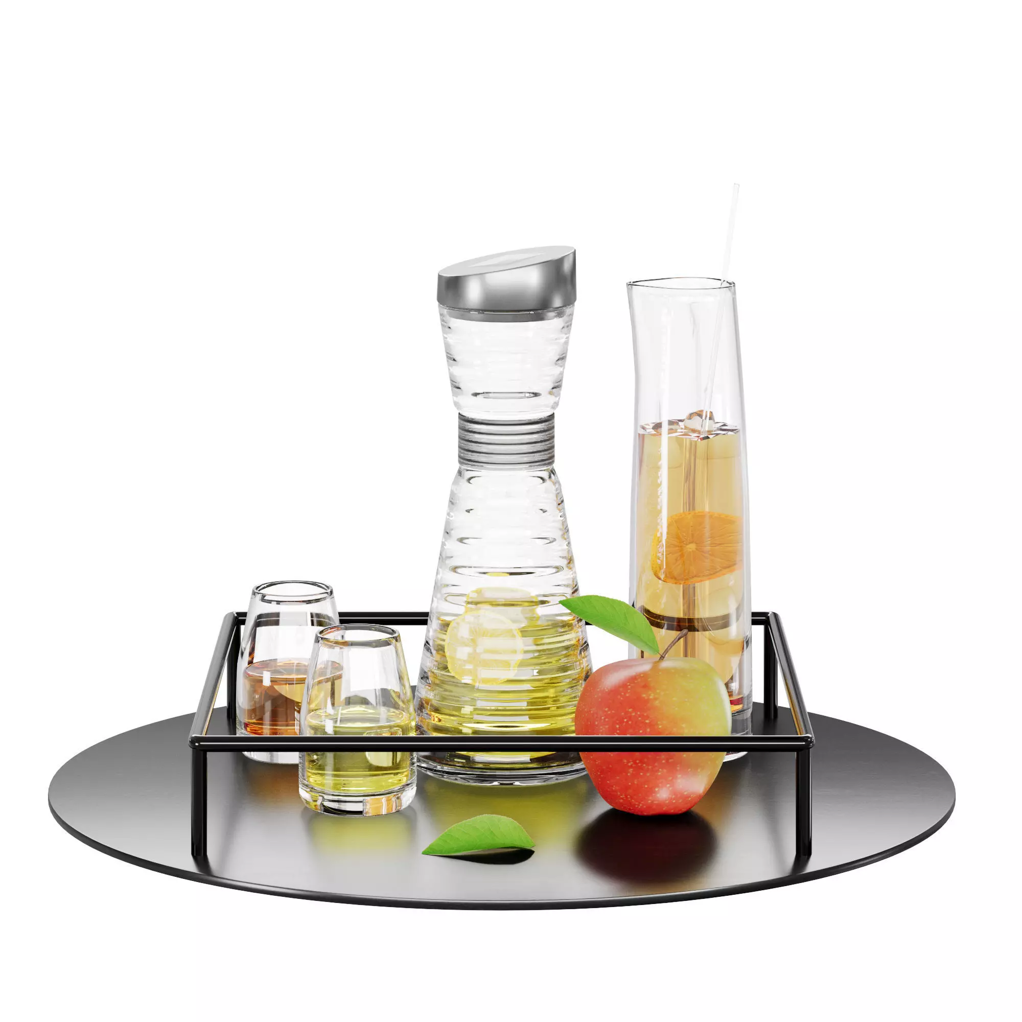 N30 DECANTER Fruit Beverage Set with Apple on Black Tray 3D model_4