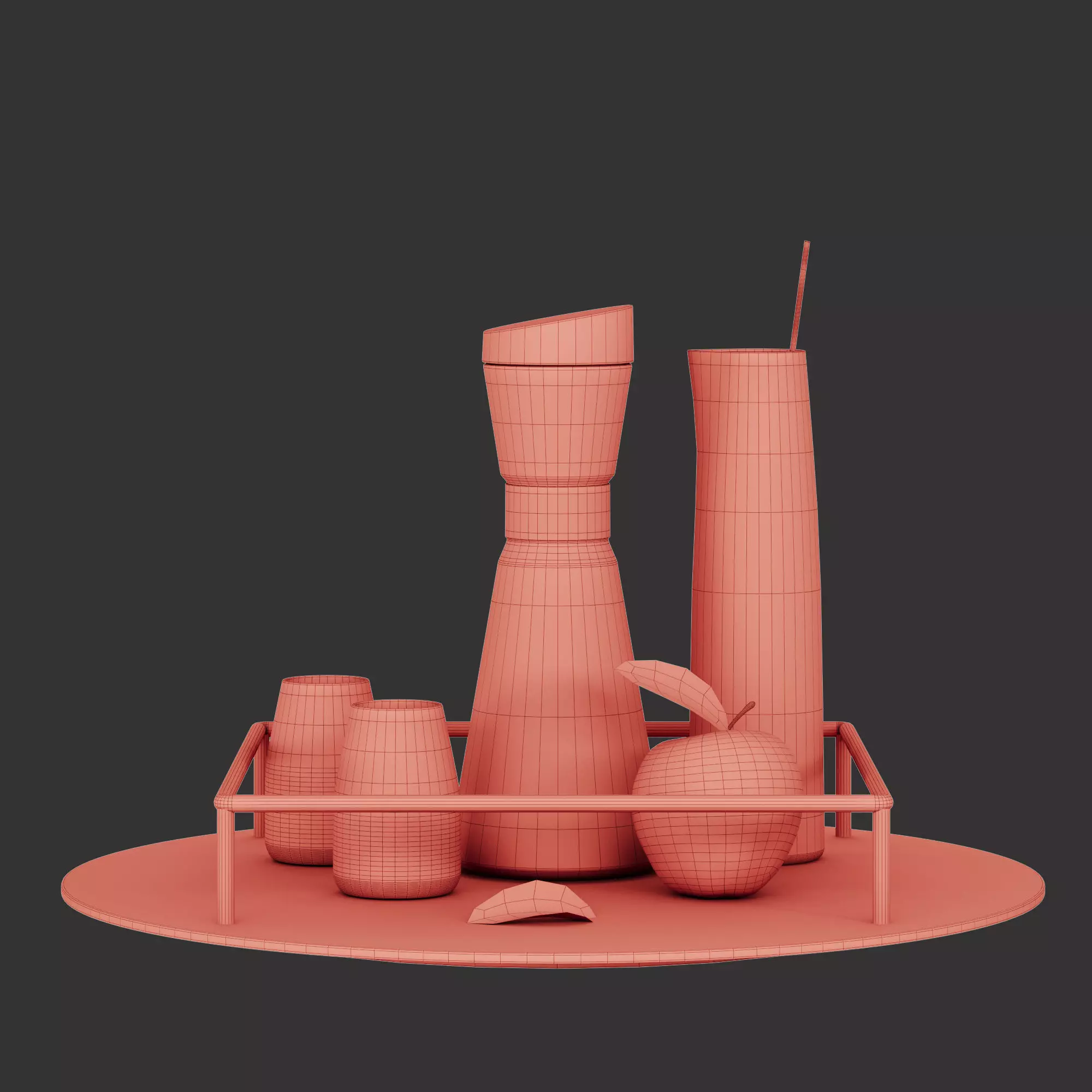 N30 DECANTER Fruit Beverage Set with Apple on Black Tray 3D model_5