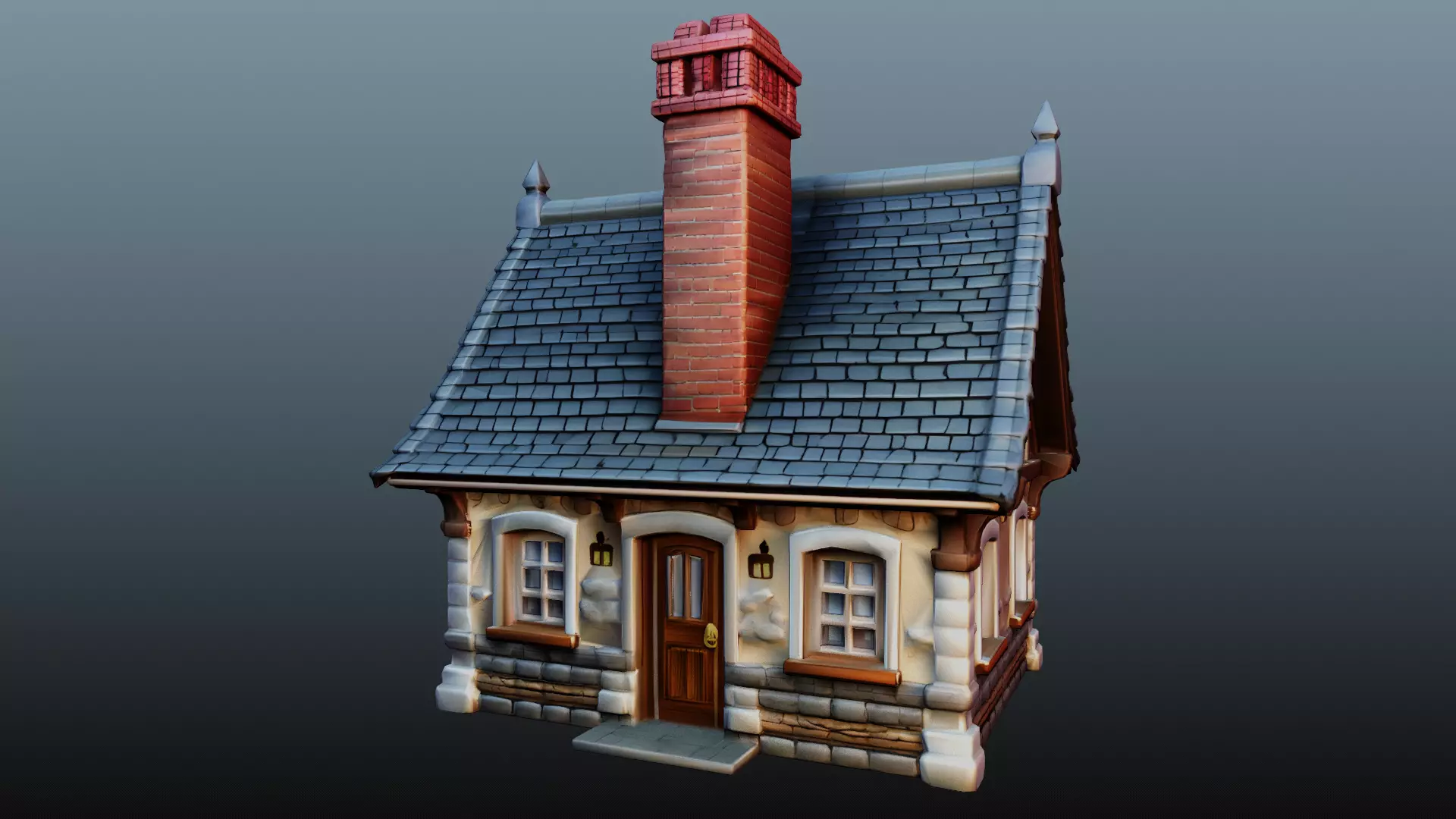 Mediaval stone house 3D model_1