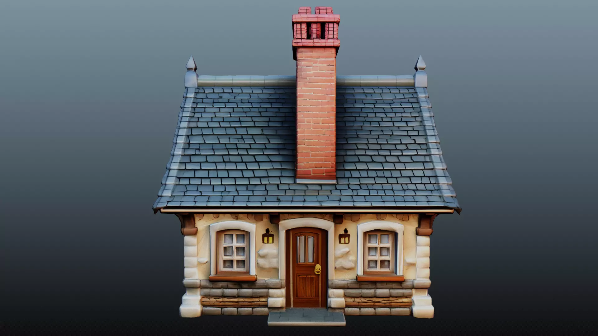 Mediaval stone house 3D model_2