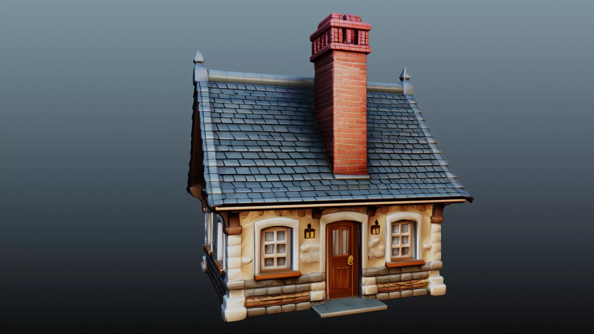 Mediaval stone house 3D model_0