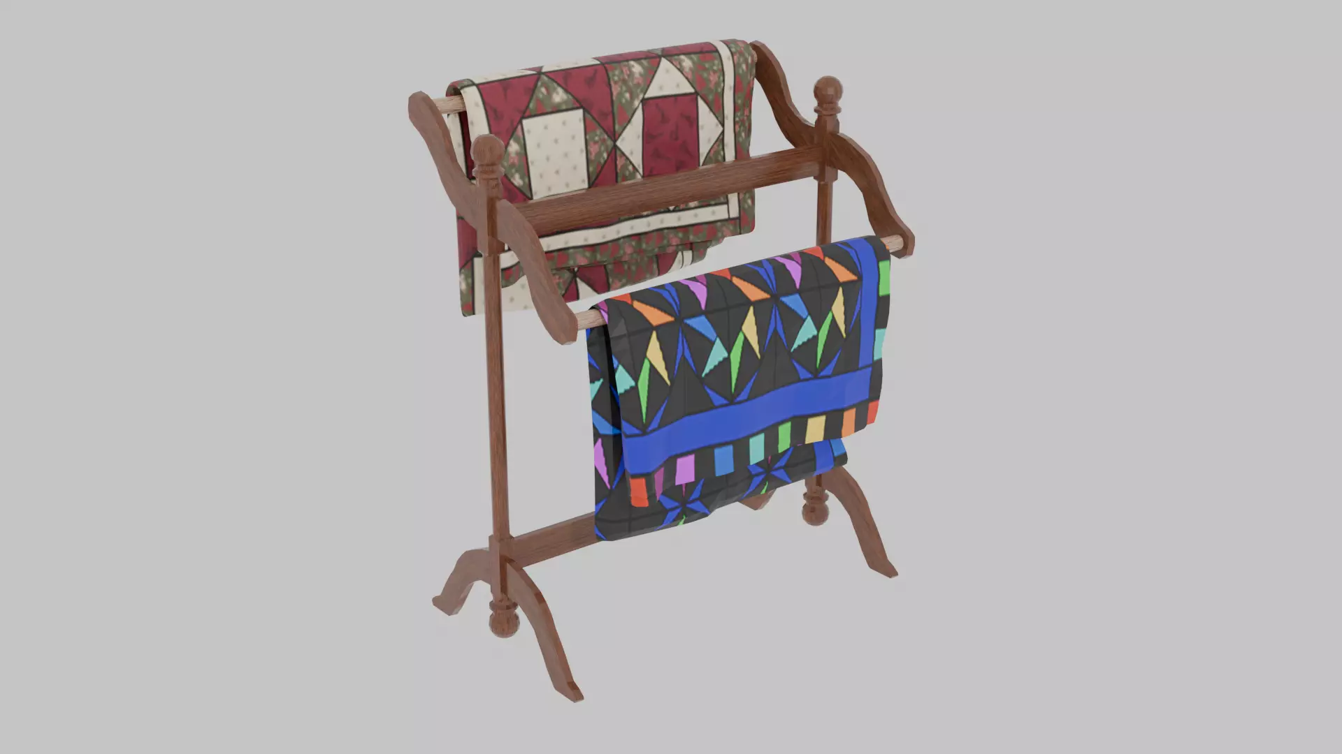 Antique Quilt Stand with Quilts 3D model_1