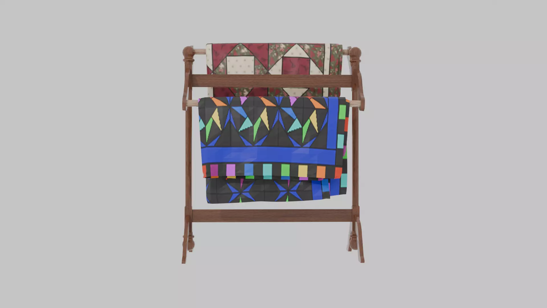 Antique Quilt Stand with Quilts 3D model_2