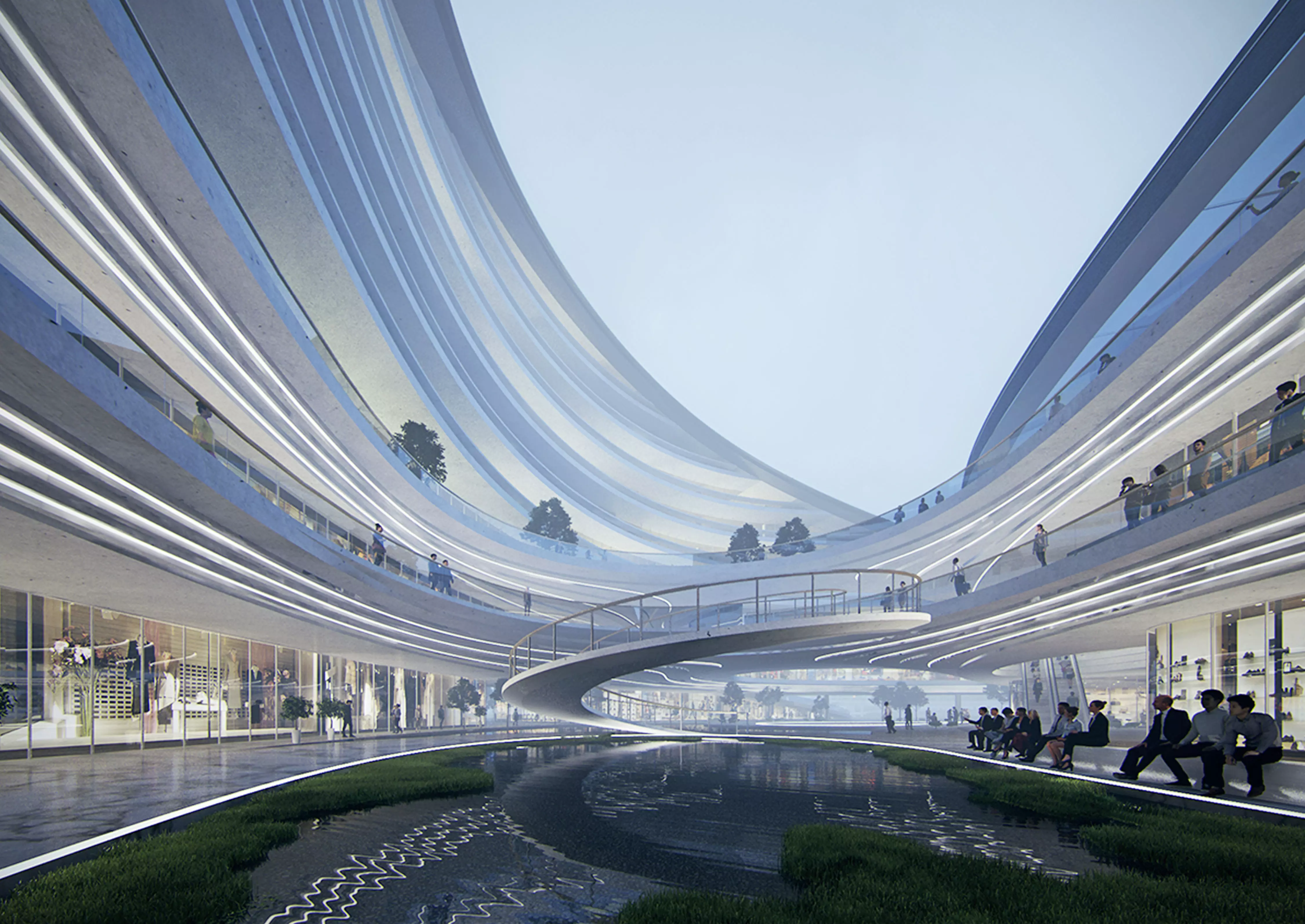 Futuristic Curved Retail Atrium Courtyard 3D model