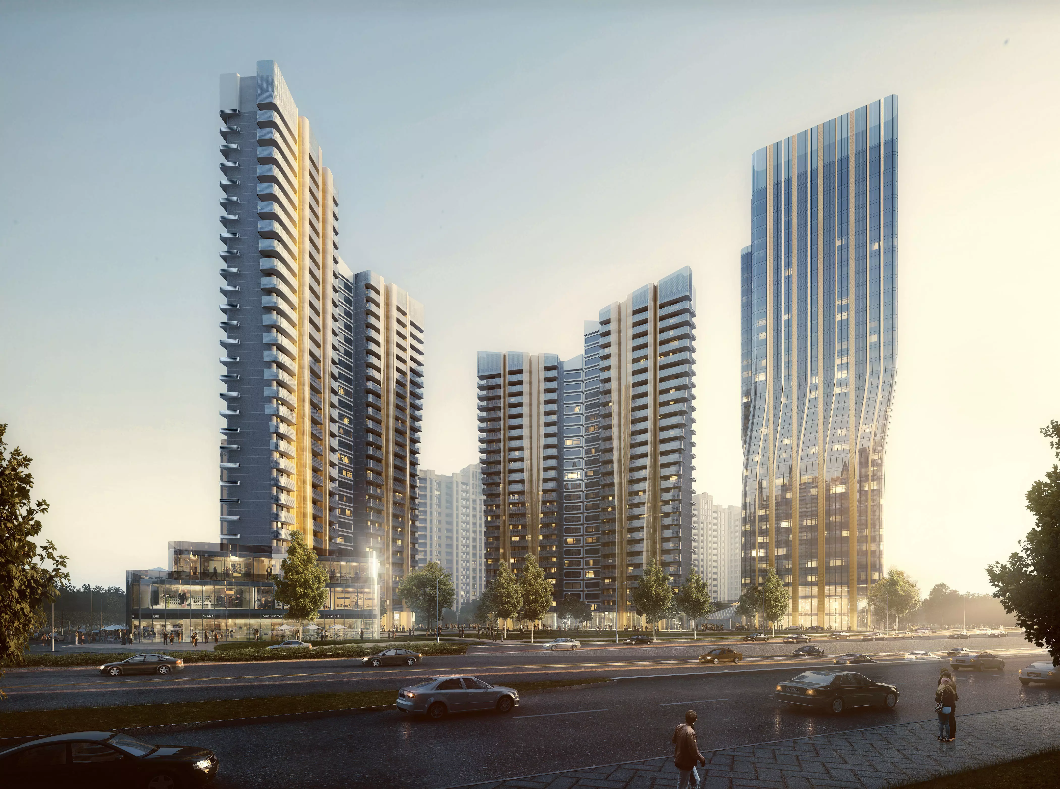 Modern Residential Towers With Landmark Highrise 3D model_0