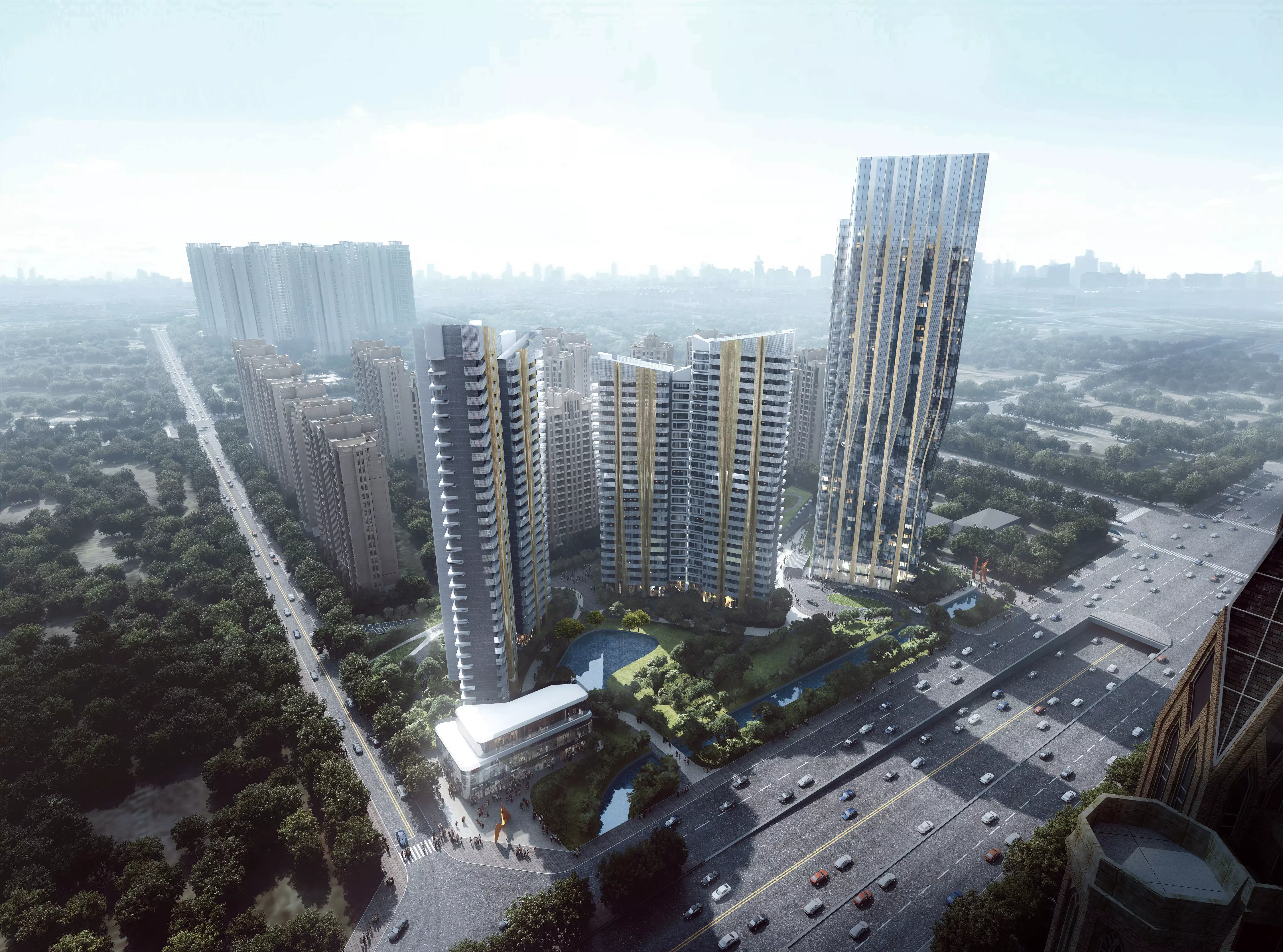 Modern Residential Towers With Landmark Highrise 3D model_3