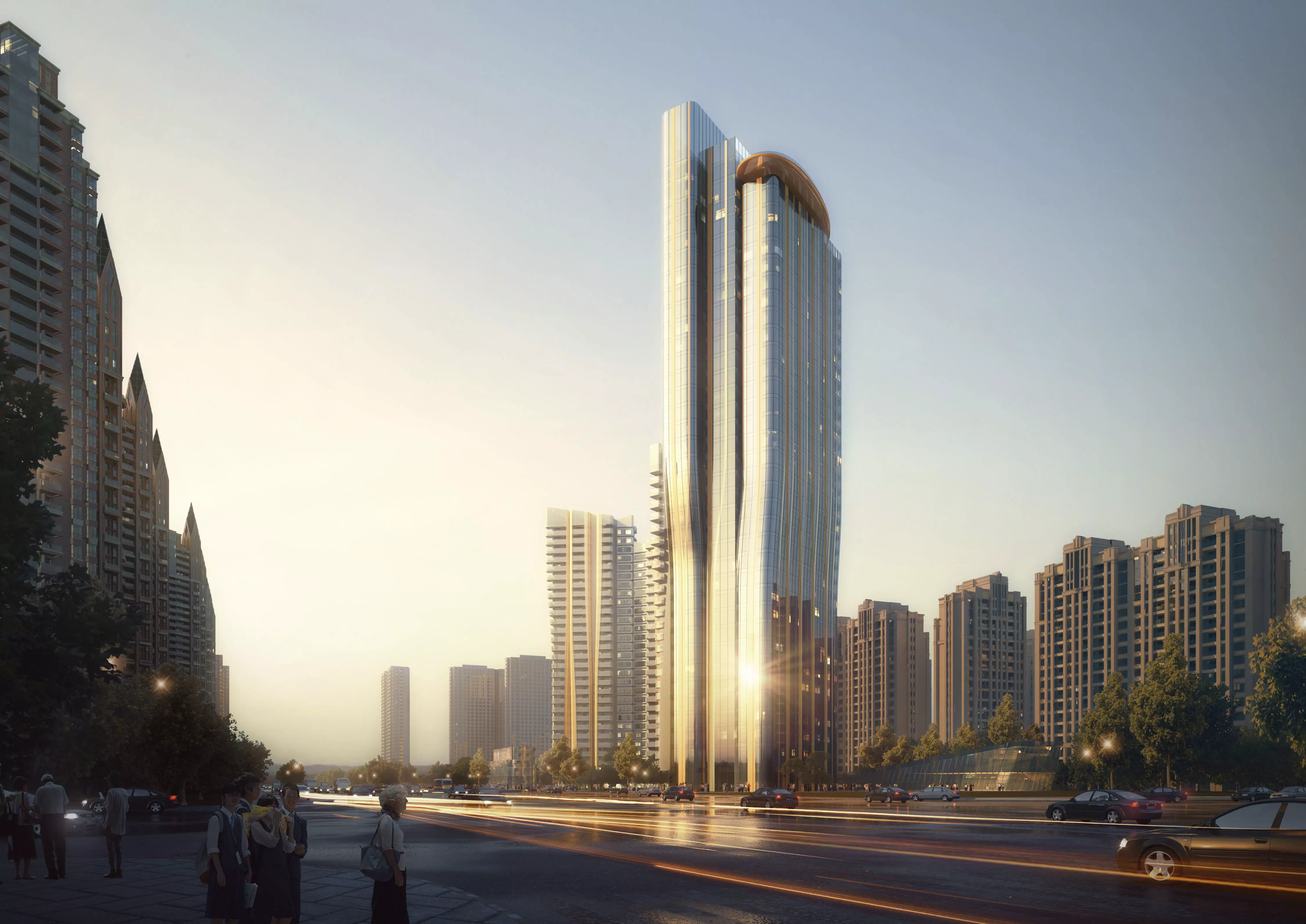 Modern Residential Towers With Landmark Highrise 3D model_2
