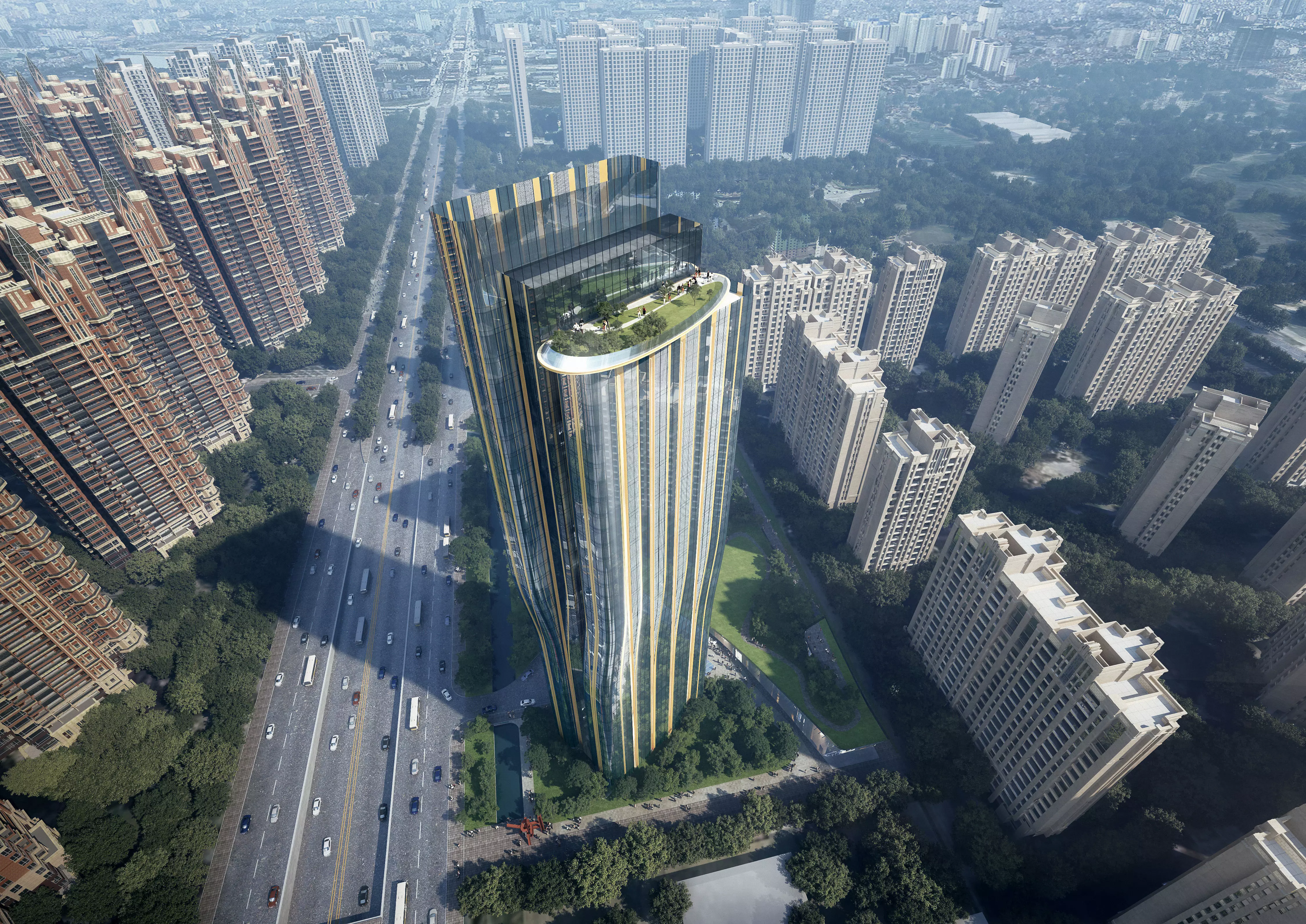 Modern Residential Towers With Landmark Highrise 3D model_1