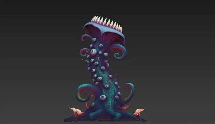 Alien Carnivorous Plant - Stylized Sci-Fi Tentacle  WITH EYES 3D model_0