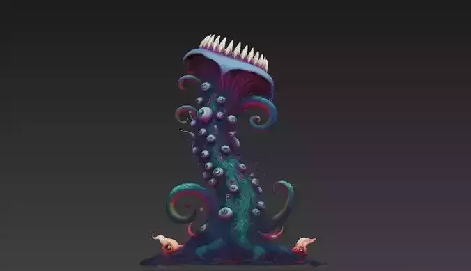 Alien Carnivorous Plant - Stylized Sci-Fi Tentacle  WITH EYES 3D model