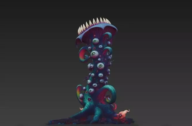 Alien Carnivorous Plant - Stylized Sci-Fi Tentacle  WITH EYES 3D model_4