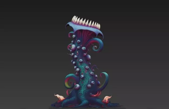 Alien Carnivorous Plant - Stylized Sci-Fi Tentacle  WITH EYES 3D model_1