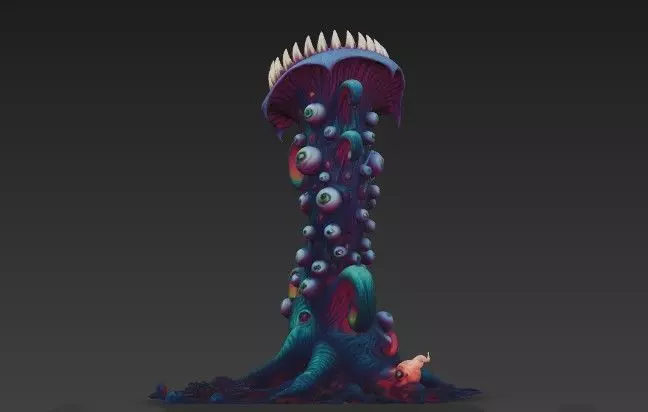 Alien Carnivorous Plant - Stylized Sci-Fi Tentacle  WITH EYES 3D model_2