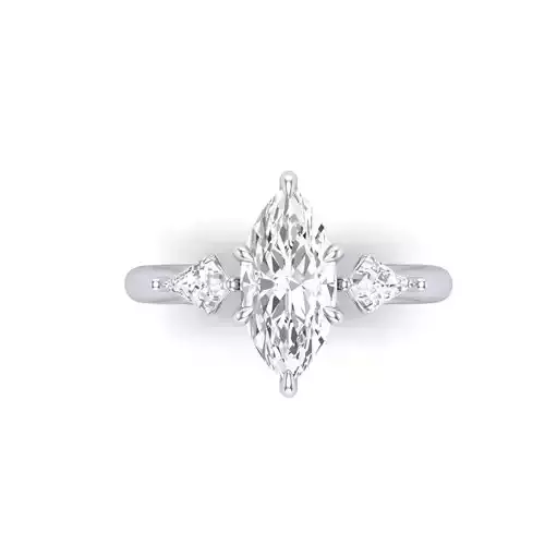 Marquise with kite side stone engagement ring solitaire 3dm