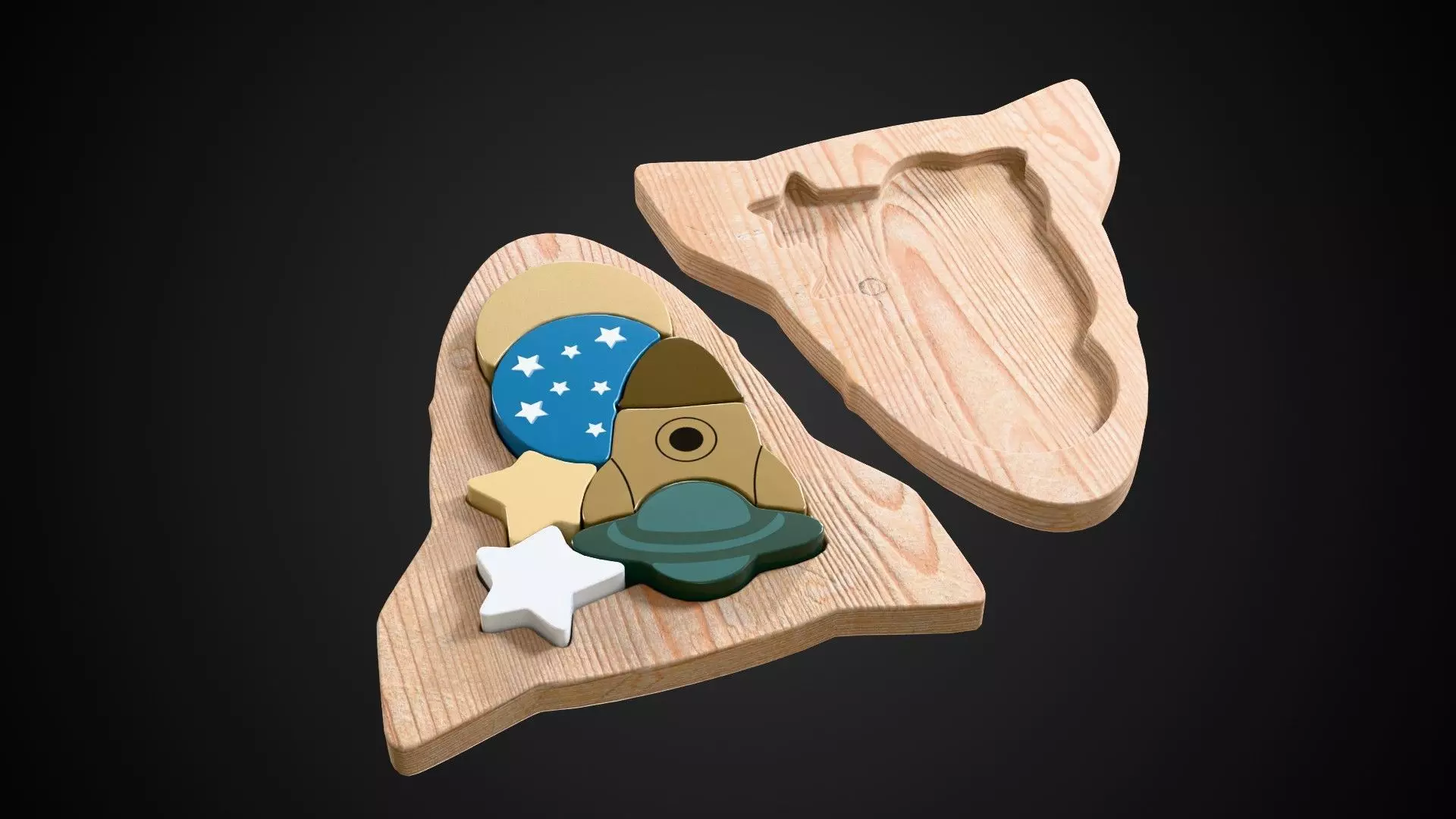 Wooden Rocket Puzzle Low-poly 3D model_0