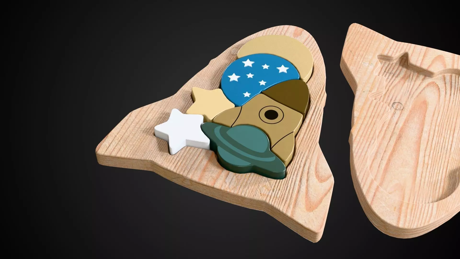 Wooden Rocket Puzzle Low-poly 3D model_4