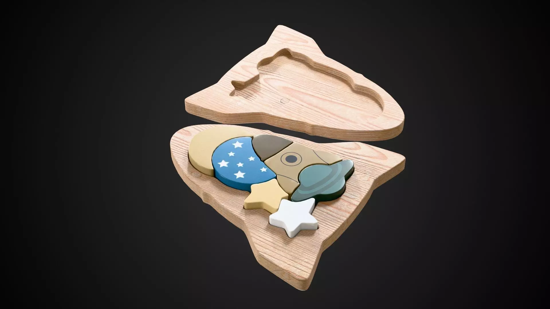 Wooden Rocket Puzzle Low-poly 3D model_2